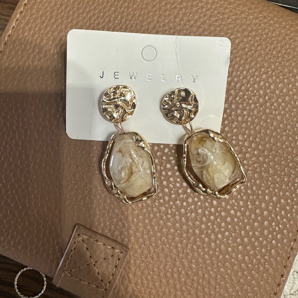 Gold and Cream Dangle Earrings
